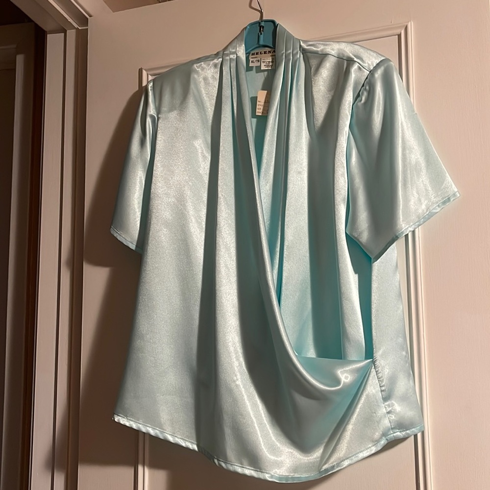 Ladies light blue silky dress blouse